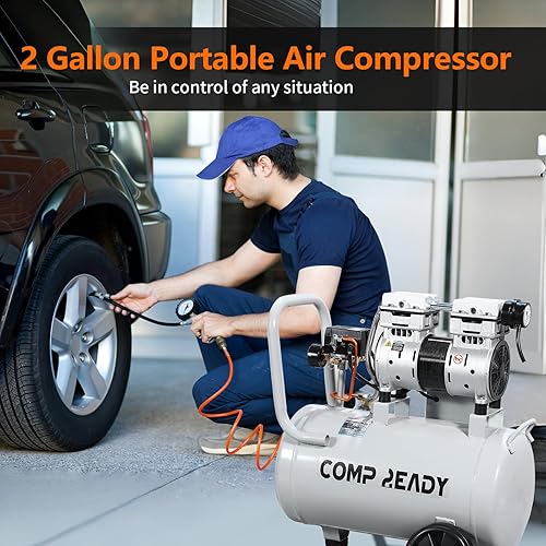 Miniatura 8 de Compresor de aire portátil de 2 galones 0.75HP 1.7 CFM90PSI 60dB Compresor de aire libre de aceite ultra silencioso ideal para inflado de
