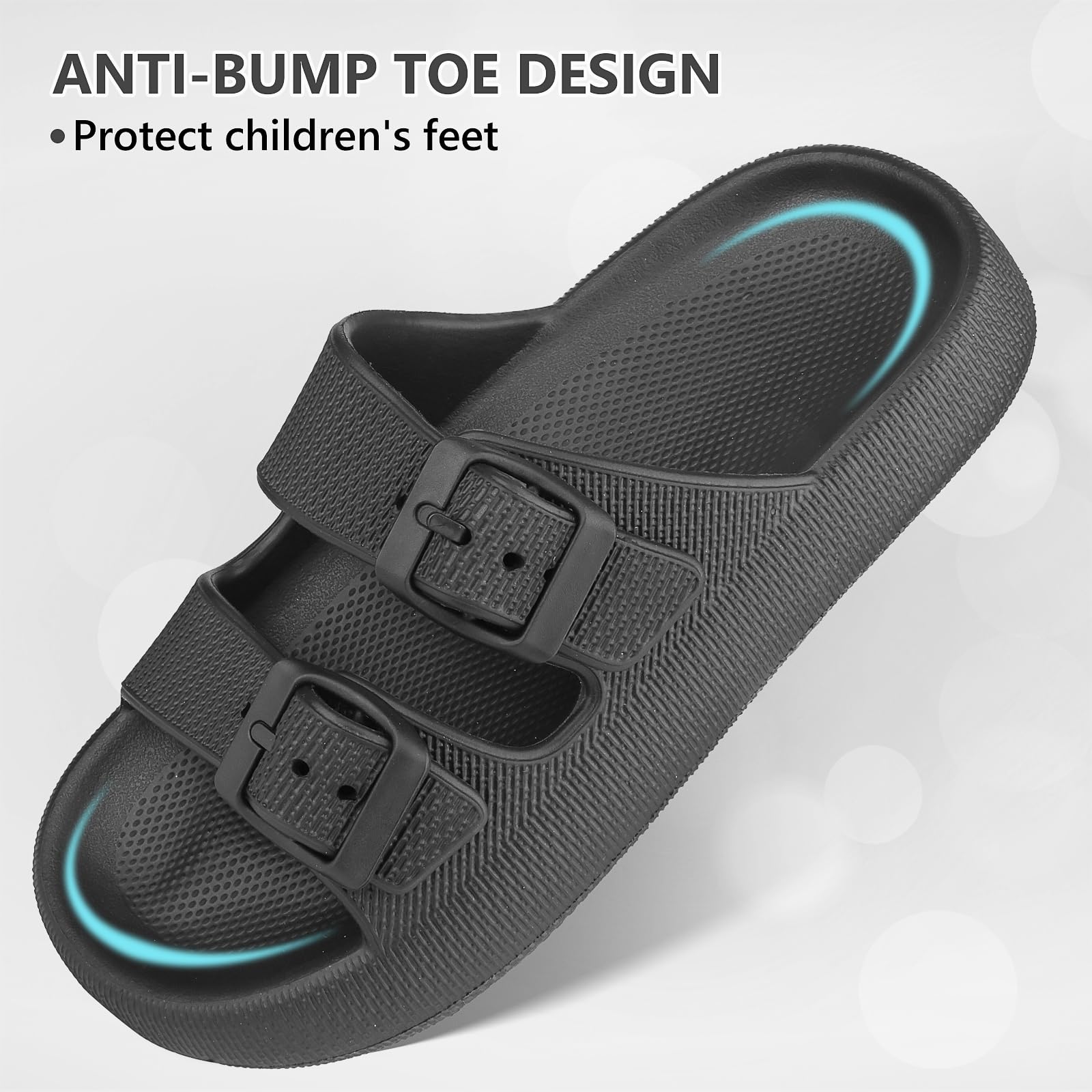 Sandales à nuages pour enfants Sandales plates EVA à double boucle ajustable pour garçons et filles Chaussons d'été Chaussons de douche, de plage et de piscine