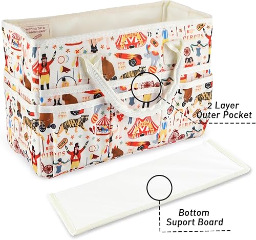 Vista 5 de qianshan - Bolsa de mano organizadora de manualidades con múltiples bolsillos, gran organizador de almacenamiento de arte con asas para arte, Beige