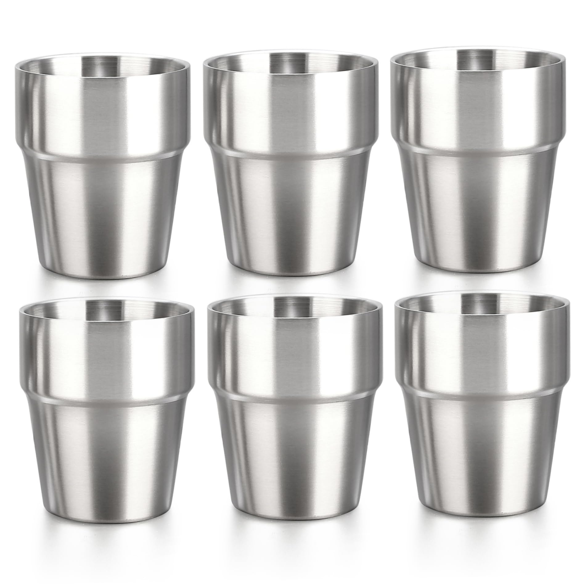 Tazas de acero inoxidable de 175 ml en pack de 6 vasos metálicos de doble pared para casa