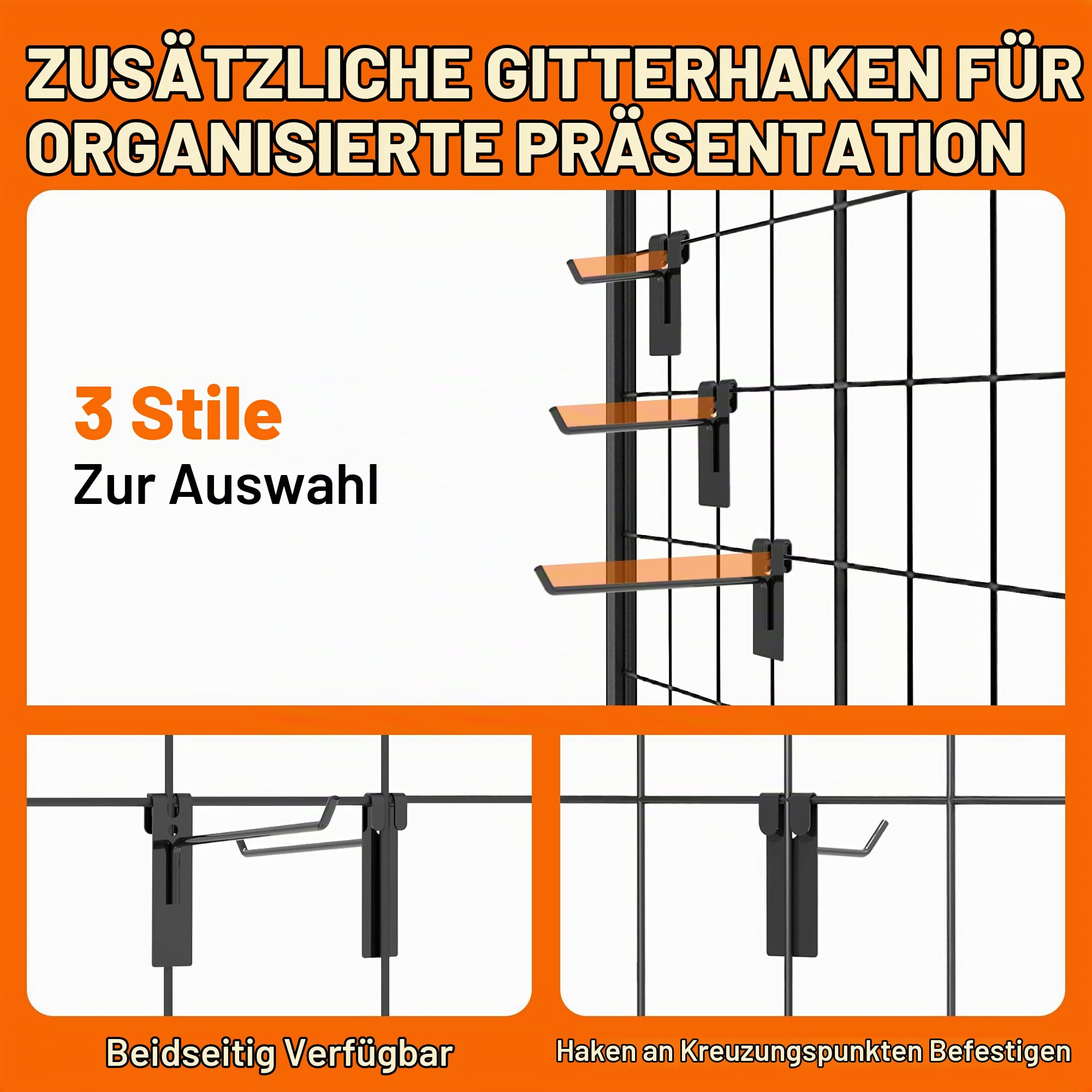 Gitterwand-Präsentationsständer mit Rollen,Tragbare Gitter-Wandpaneel für Einzelhandelsdisplays, Kunsthandwerkermärkte,Platzsparendes T-Basis-Design mit 10 Haken