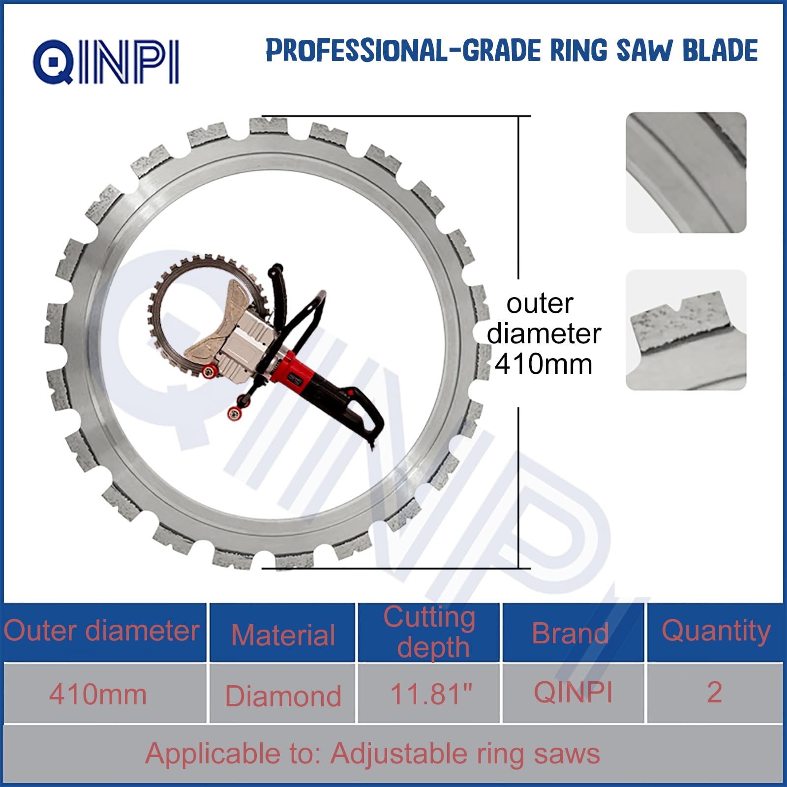 Lot de 2 lames de scie annulaires diamantées pour béton, 410 mm, profondeur de coupe de 30 cm, compatibles avec les machines à rainurer électriques