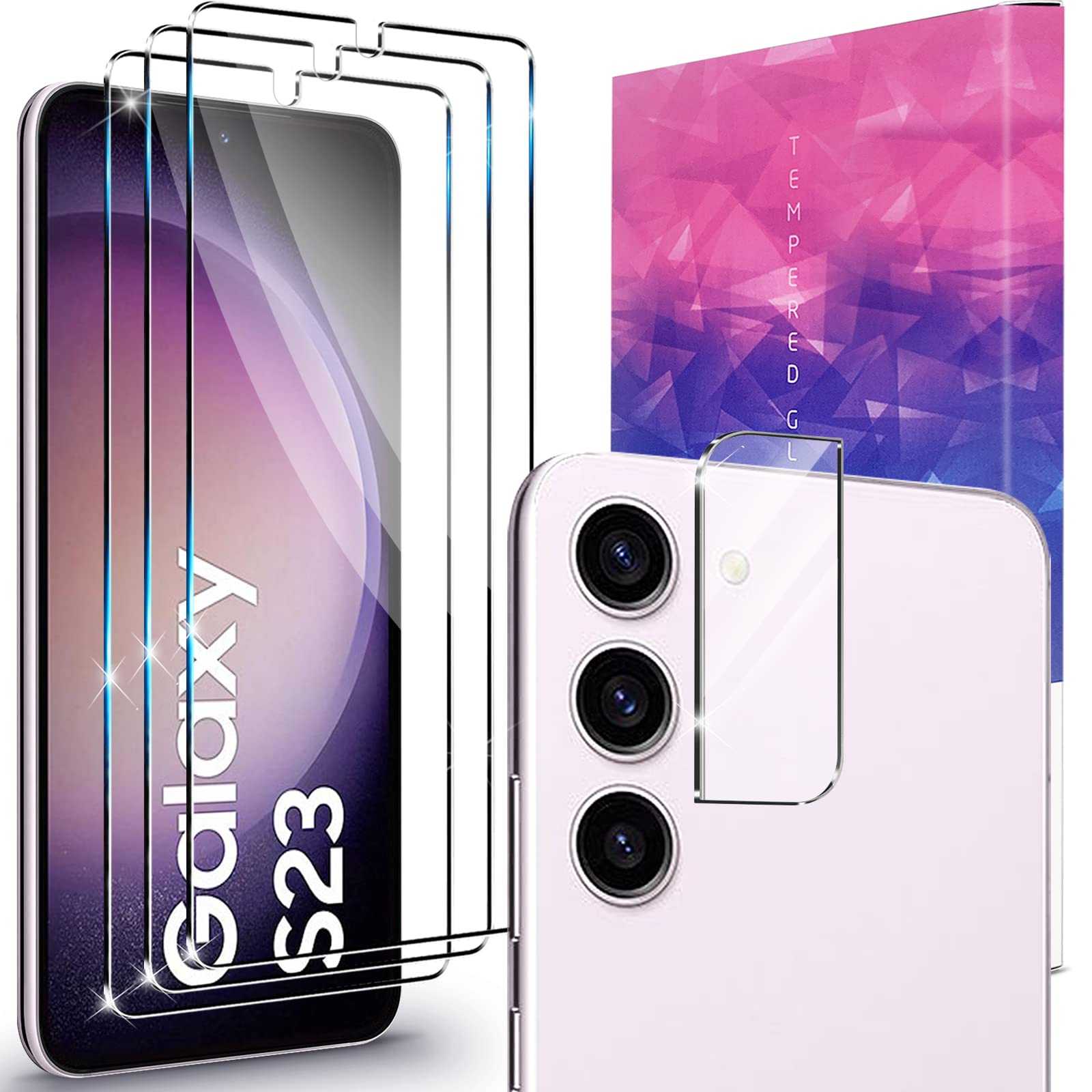 Tempered Glass for Samsung Galaxy S23 5G Screen Protector, Camera Lens Protector [ 3+1 Pack ] [9H Hardness HD] No Bubbles Easy Installation Scratch Resistant Glass for Samsung S23 5G (S23)