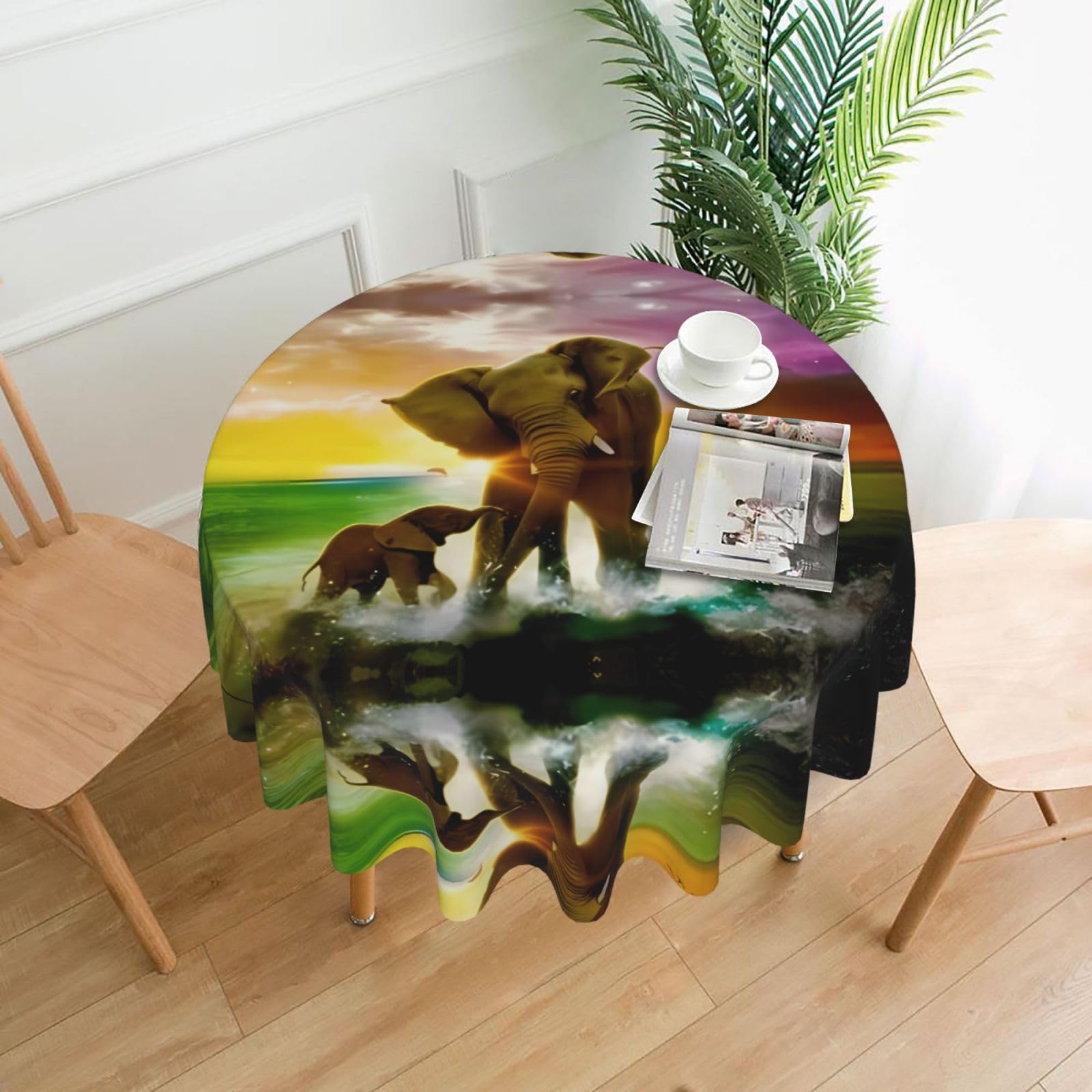 MROWYC Africa Elephant Printed Practical Round Tablecloth, Durable, Suitable for Home, Restaurant, Hotel, Gathering, and Decorative Table Covers