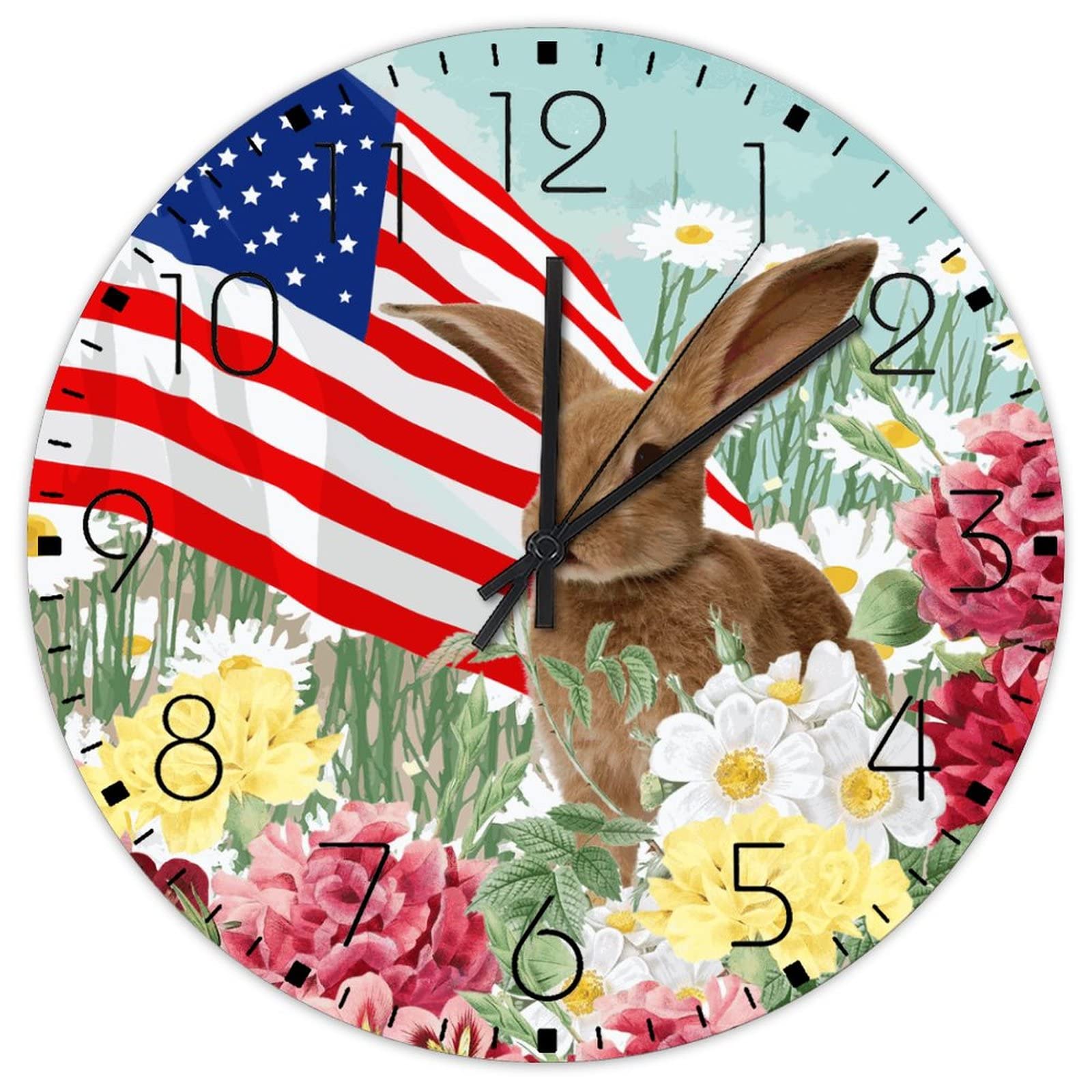 Horloge murale en bois sans tic-tac finie l'insomnie horloge drapeau US