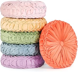 Yerliker 6 Pcs Floor Pillow Cushions 15inch Round Velvet Throw Pillows C...