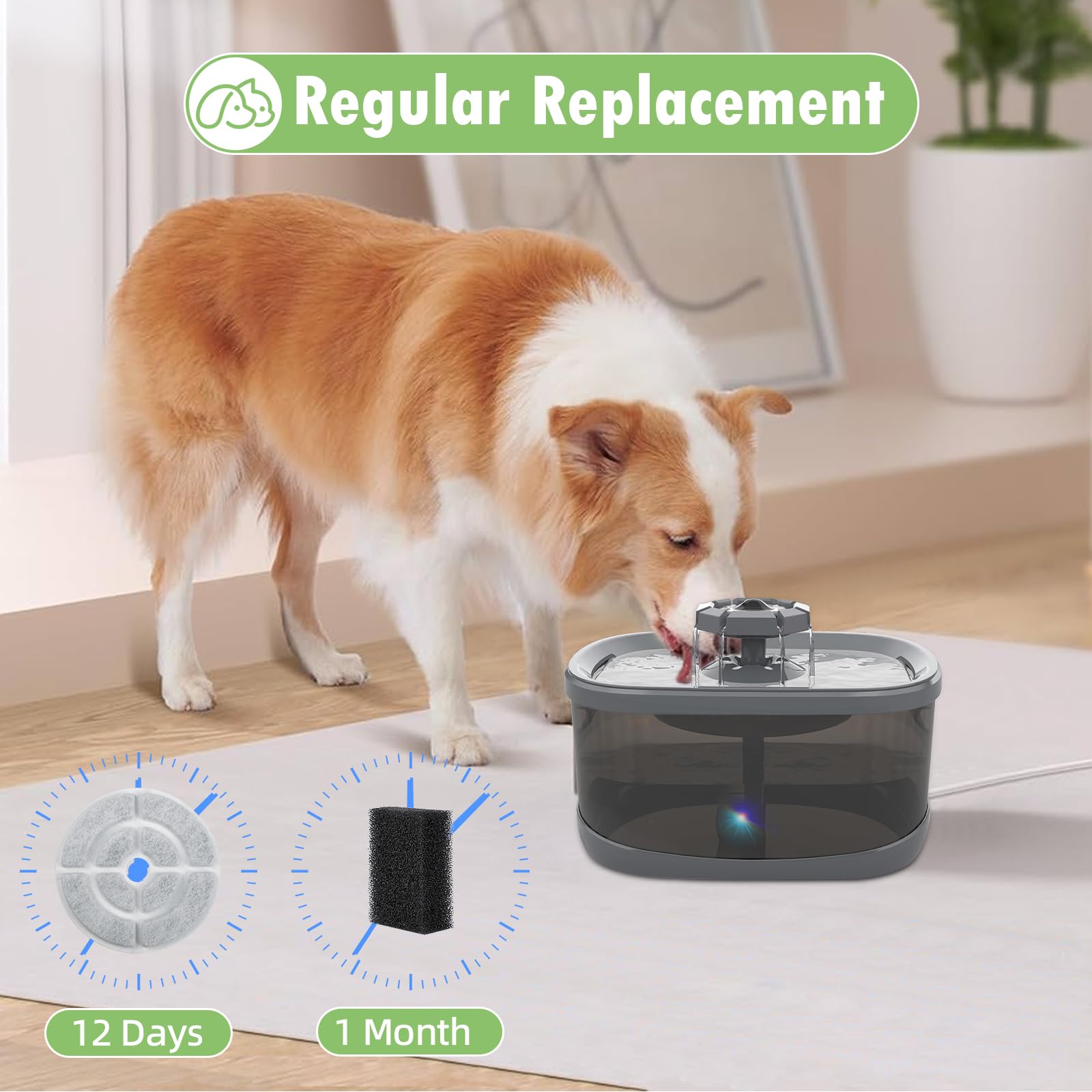 12 Stück 17,8 cm Aktivkohlefilter und Schwämme für SIBAYS 9,5 l Hundewasserbrunnen, 18 cm große Filter für Kastty 9 l große Hundewasserbrunnen, 12 Filter + 12 Stück