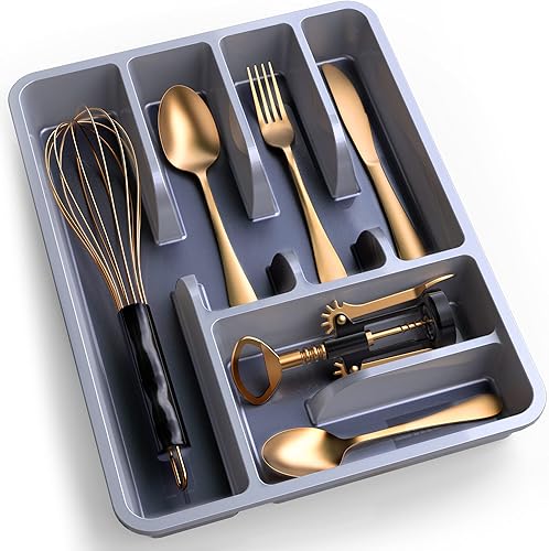 Mueller - Organizador de cubiertos para cajón de cocina, 10 x 13pulgadas, 6compartimentos, resistente, bandeja de cubiertos para utensilios,