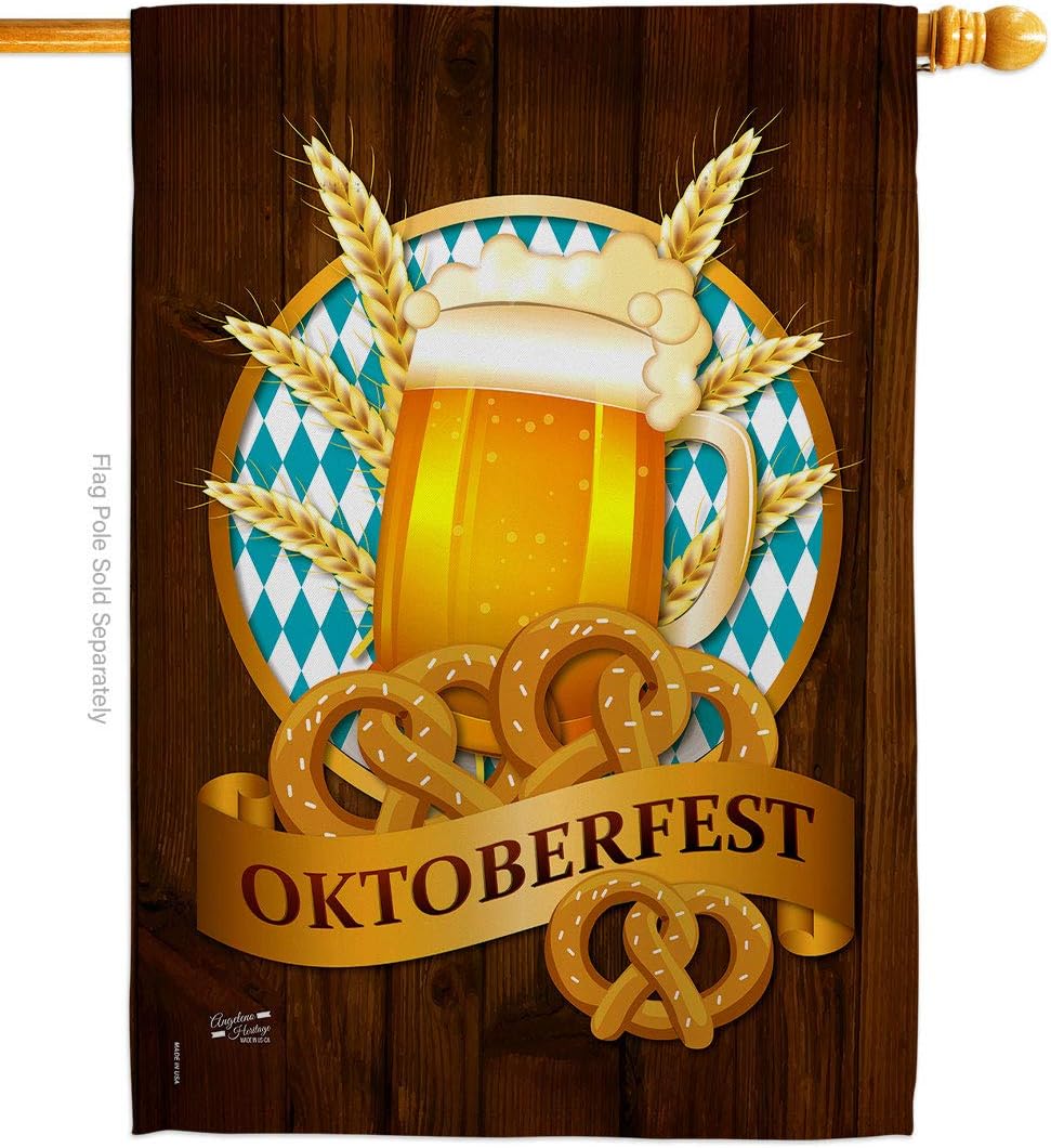 Oktoberfest House Flag Beverages Beer Happy Hour Game Pong Party Ale Lager Craft Small Decorative Gift Yard Banner Made In USA 28 X 40
