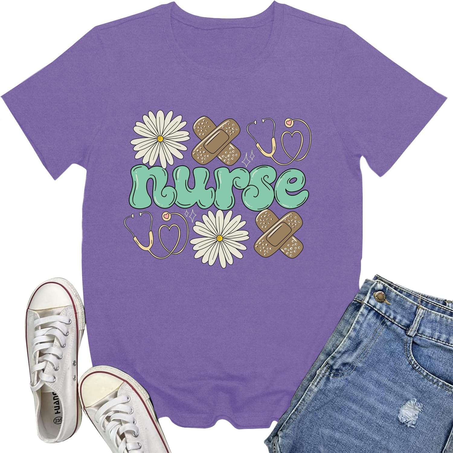 Nurse Shirts for Women Nurse Life T-Shirt Floral Nursing School Tee Tops