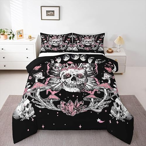 Gothic Skull Bedding Set Full for Full Bed Hippie Butterfly Comforter Set for Gi