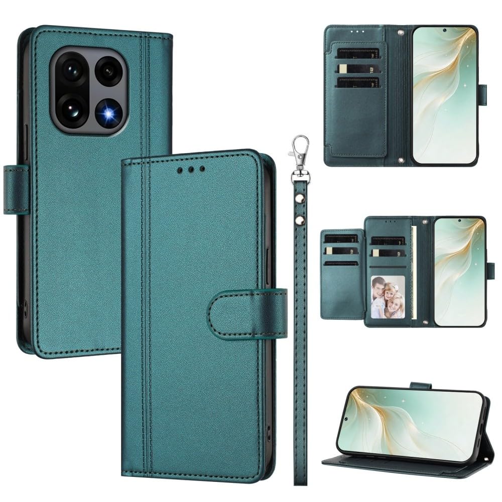 Generic Étui compatible avec Oppo Find X3 Lite (couleur : vert foncé) Étui en cuir à rabat magnétique style portefeuille