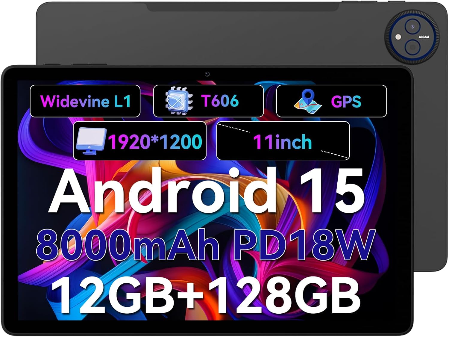 ด้านหน้าและด้านหลังของแท็บเล็ต Headwolf WPad7 view โดยเน้นคุณสมบัติหลักที่สำคัญ