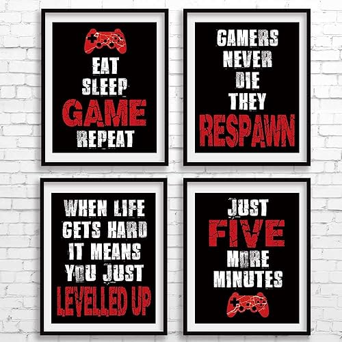 CHIEN-CHI LILI Juego de 4 pósteres de videojuegos azules (8 x 10 pulgadas), decoración de pared de habitación con temática de videojuegos, arte de