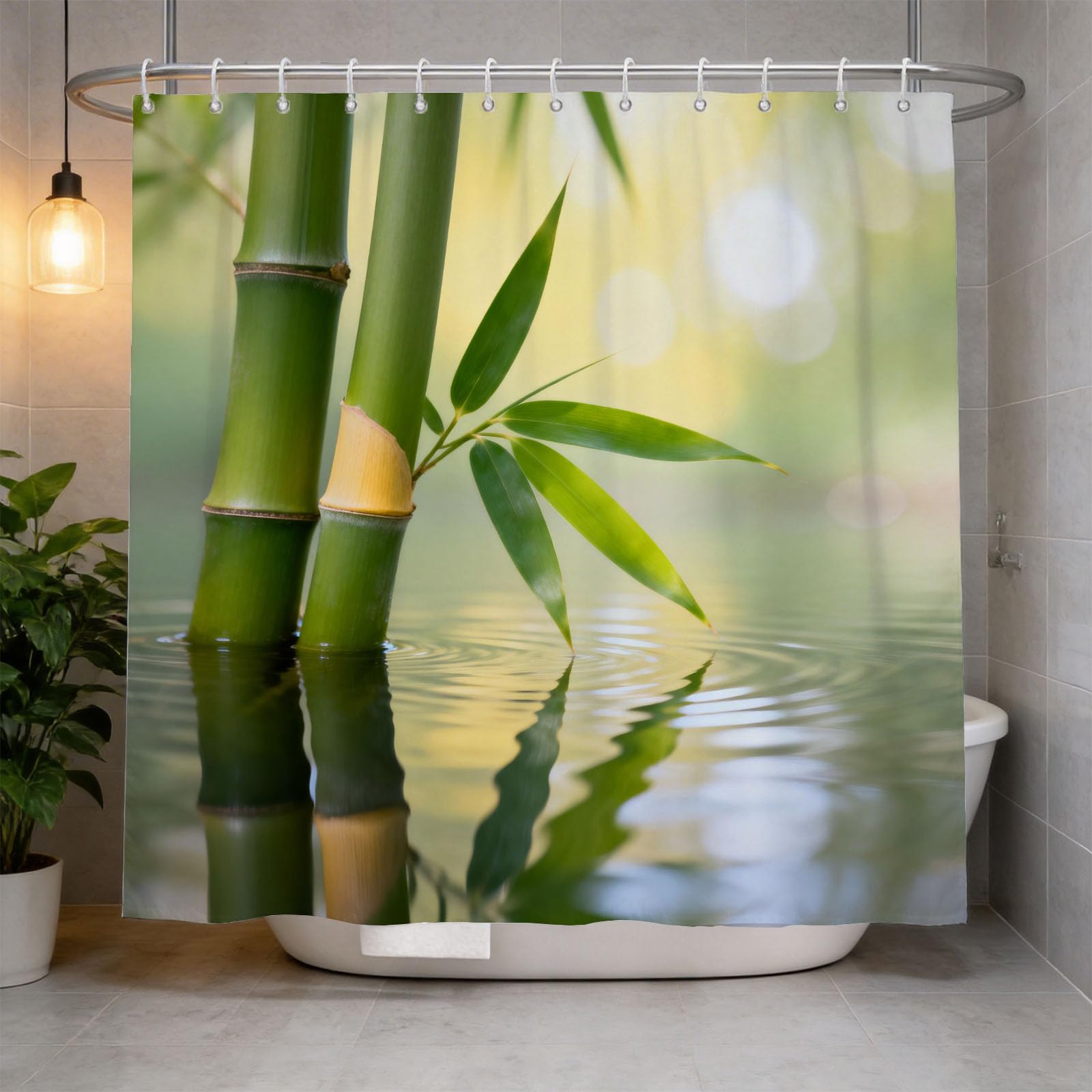 Hongduo 3D Bamboo Shower Curtain for Stalls Bathtubs Oriental Zen Bathroom Decor Shower Curtain Set Polyester Fabric Waterproof 180x180cm/71X71 Inch with Hooks