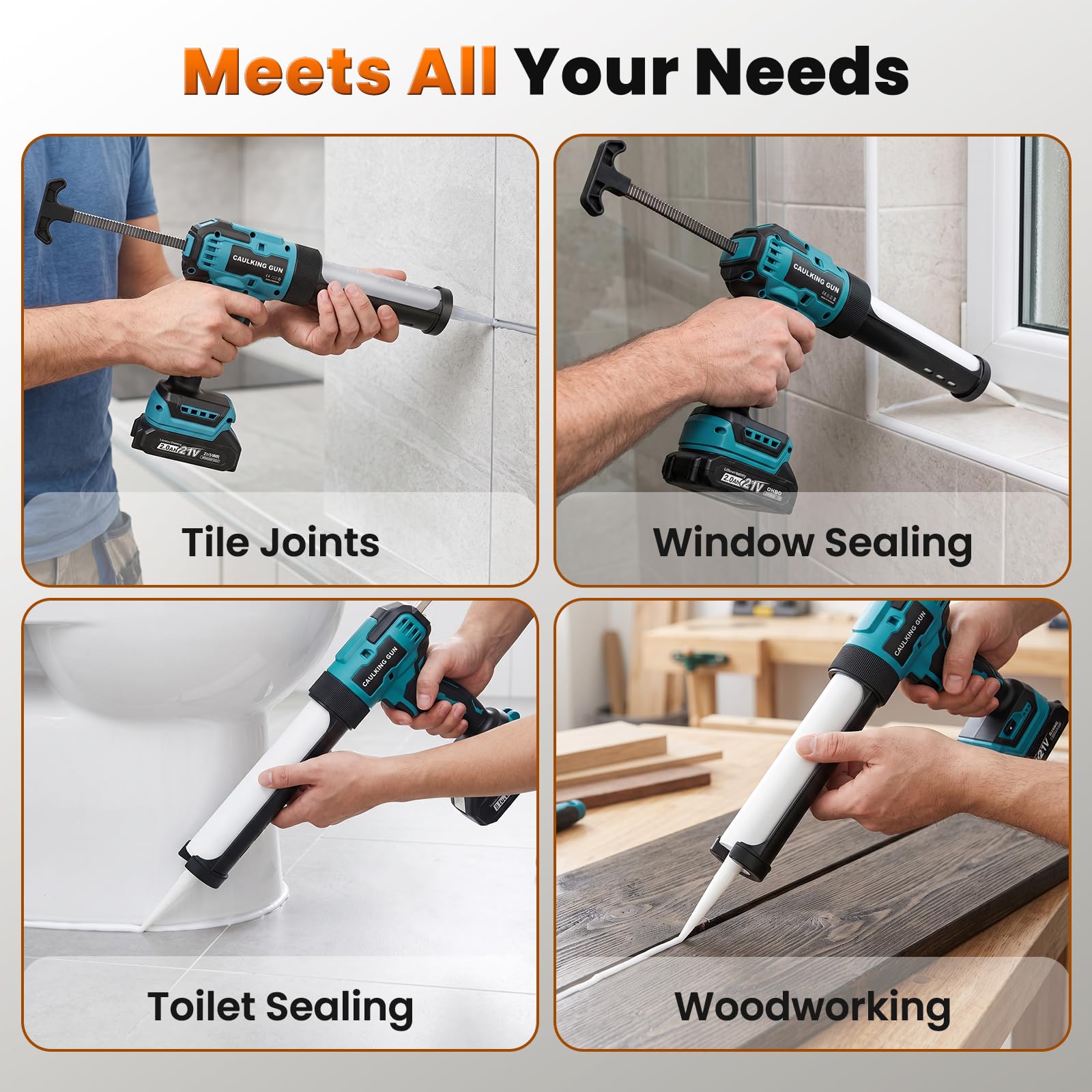 Pistola de Cartucho Inalámbrica Compatible con Baterías Makita 18V, con Luz LED, Pistola Eléctrica para Sellador 300ml, 6 Velocidades, Incluye Set 6en1 de Alisador de Juntas y Boquillas (Sin Batería)