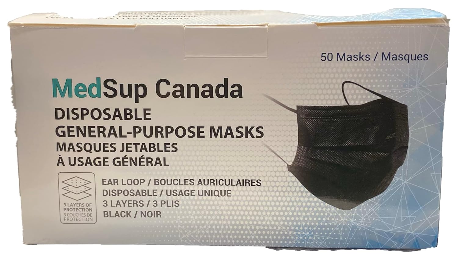 MedSup Canada 50pcs/Pack Black Disposable General Purpose Face Masks
