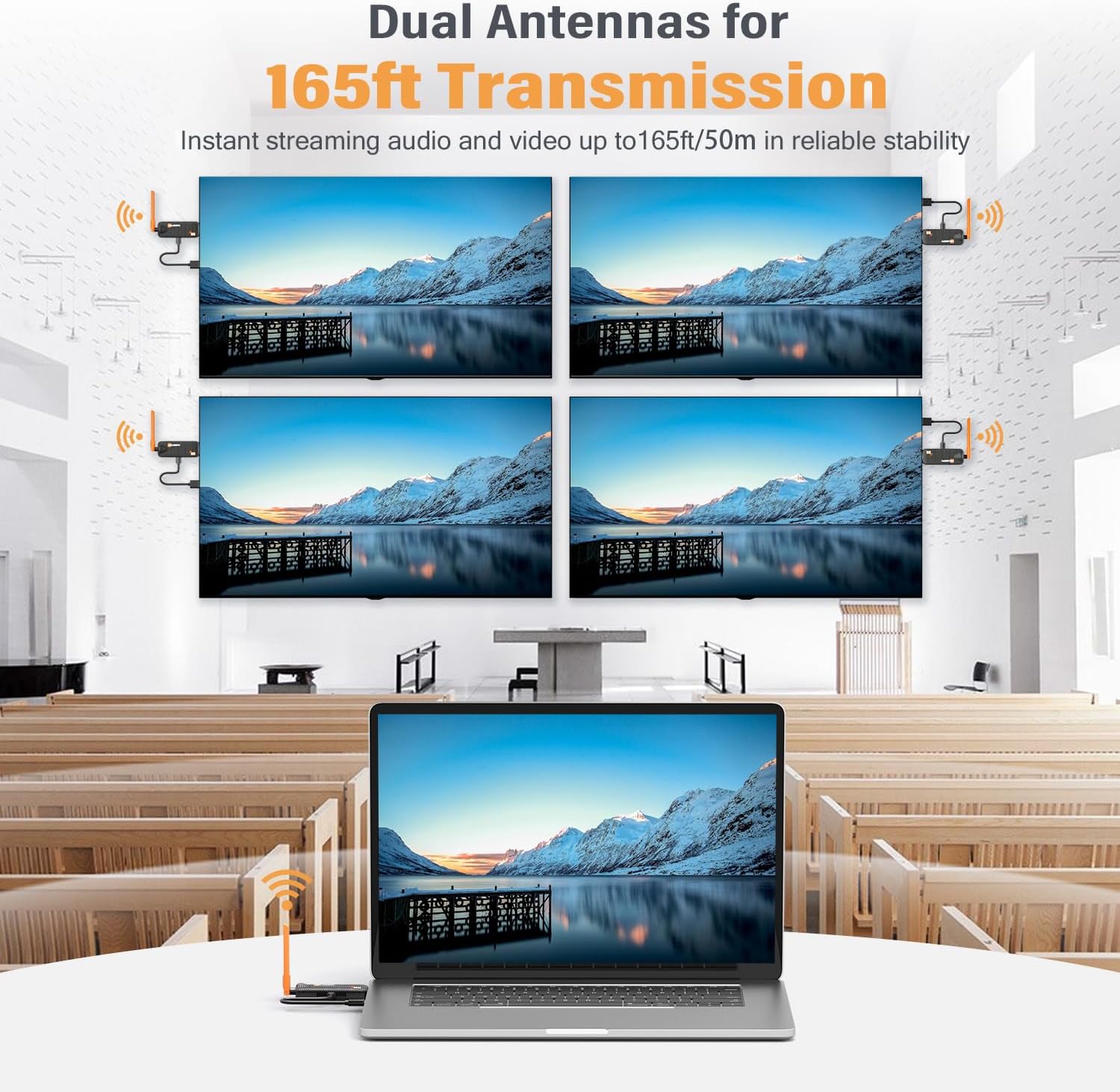 Wireless HDMI Transmitter and 2 Receivers, Support Up to 6 Receivers, 5.8G WELUSOPU HDMI Wireless Extender Casting Content for PC Laptop Camera Cable Box to Multiple TVs Monitors Projectors -165FT - Image 3