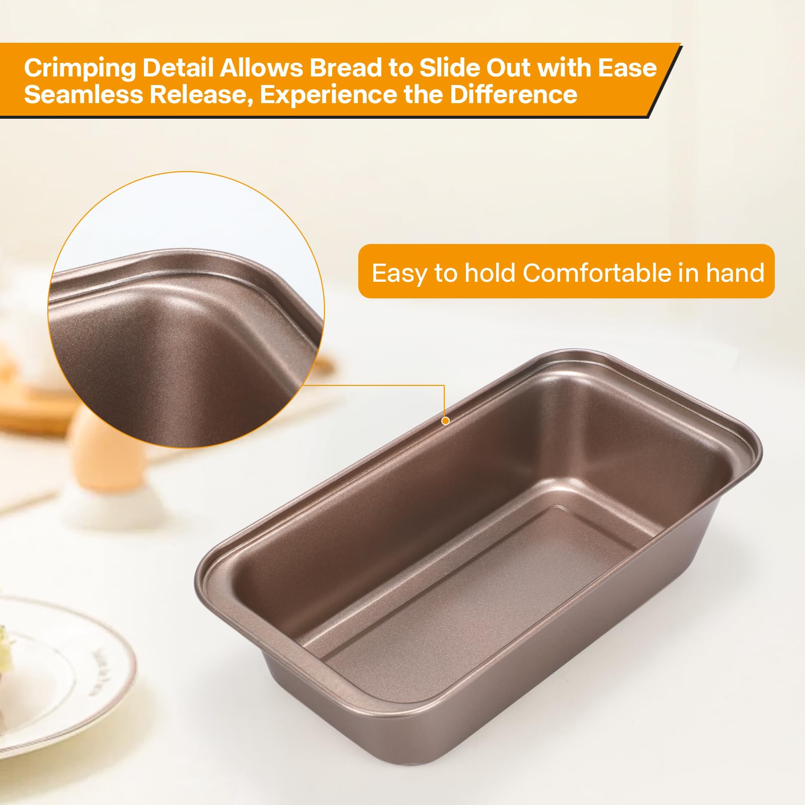 Paquete de 2 moldes multifuncionales dorados de 10 pulgadas, antiadherentes, largos, diseño de almacenamiento apilable, bandeja rectangular para hornear pan de plátano casero y sándwiches