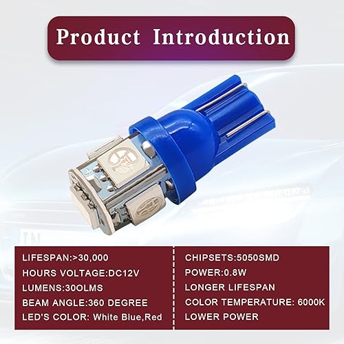 Miniatura 5 de RBOKO 10 bombillas LED de 194 de 6000 K cuña T10 bombillas LED 5SMD 5050 chips, 168 T10 2825 5SMD DC 12V bombillas de repuesto para cúpula de