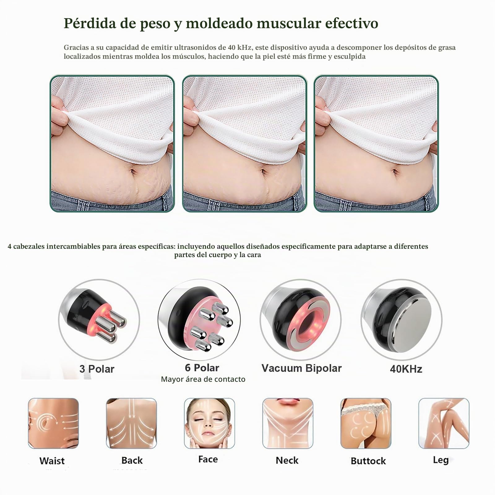 4 En 1 Cavitacion y Radiofrecuencia Corporal, 40k Radiofrecuencia Facial Y Corporal, Masajeador Anticelulitico Reductor Para Casa, Máquina De Adelgazamiento Ultrasónica