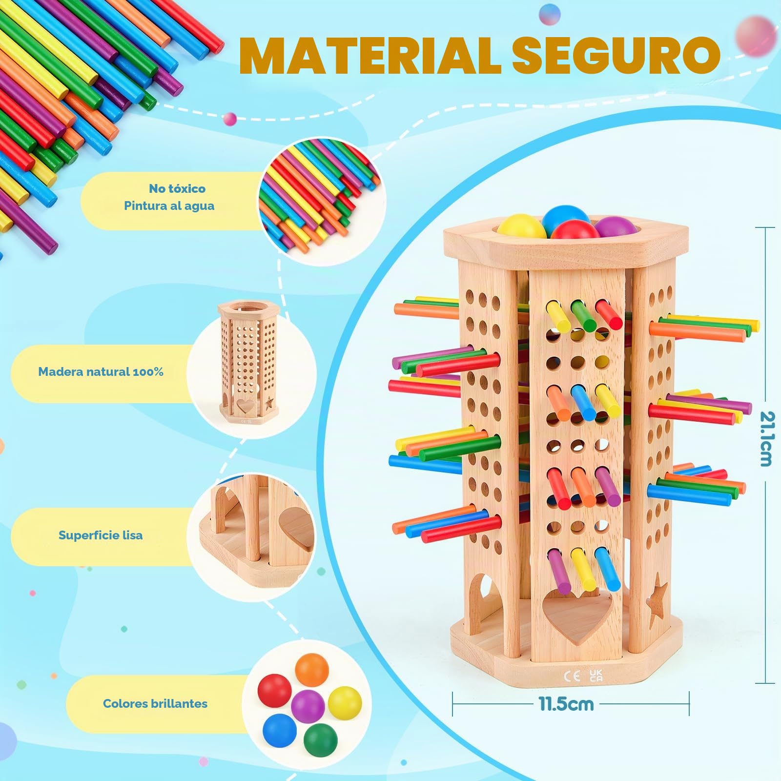 Juego Montessori, Juegos de Mesa 3, 4, 5, 6 años, Juegos Educativos Matematicas con 42 Palitos de Colores y un Dado, Juguete Familiar para Viajar al Aire Libre con Niños
