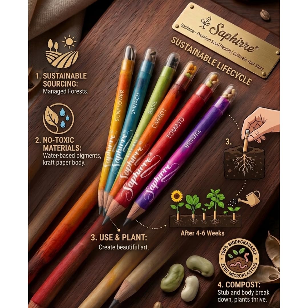 Saphirre Seeds Plantable Pencils with Seeds| Pack of 20| Plantable Pencils with Herbs & Vegetable Seeds| Eco Friendly Grow Pencil| Return Gifts| Plantable Seed Pencils| Black Graphite Pencil 3