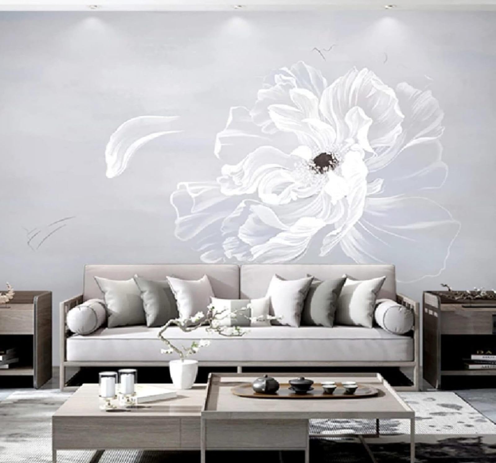Wallpaper-3D-Xlm 200Cm×140Cm(B×H) Large Three Dimensional Minimalist White Flowers 3D Wallpaper Easy Install Feature Office Living Room Sofa Bedroom Tv Background Wall Decoration-200Cm×140Cm