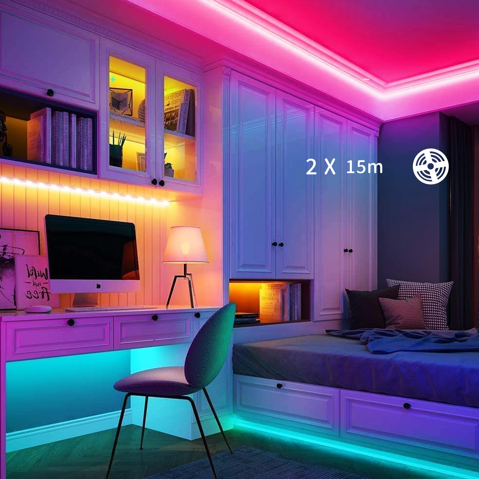 WiFi Striscia LED 30 Metri, RGB Smart Strisce LED con Telecomando, tuya App Controllato, Sincronizza con la Musica, Funziona con Alexa Google Assistant, Luci LED Colorate per Casa,Cucina,Bar