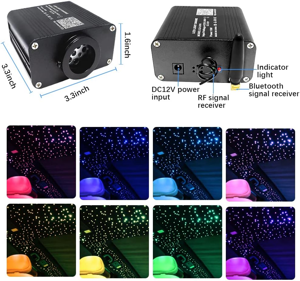 FIREWORK Starlight Headliner Kit, 16W Twinkle RGBW Sound Sensor Fibre Optic Lights Star Ceiling Light for Home & Car Ceiling Headliner Decoration with Music+APP+Remote Control 260pcs*0.03in*6.5ft/2m
