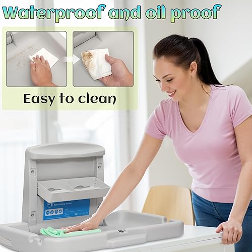 Miniatura 6 de Cambiador comercial para bebés, cambiador de bebé montado en la pared con correa de seguridad, cambiador montado en la pared para baño comercial,