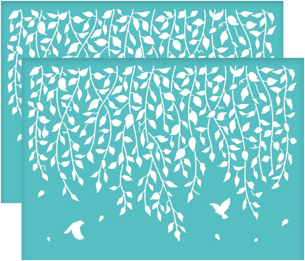 OLYCRAFT 2Pcs Silk Screen Printing Stencil Plant Self-Adhesive Silk Screen Stencil Reusable Hanging Vine Stencils Mesh Stencils Transfer for DIY T-Shirt Fabric Wood Painting - 7.7x5.5 Inch