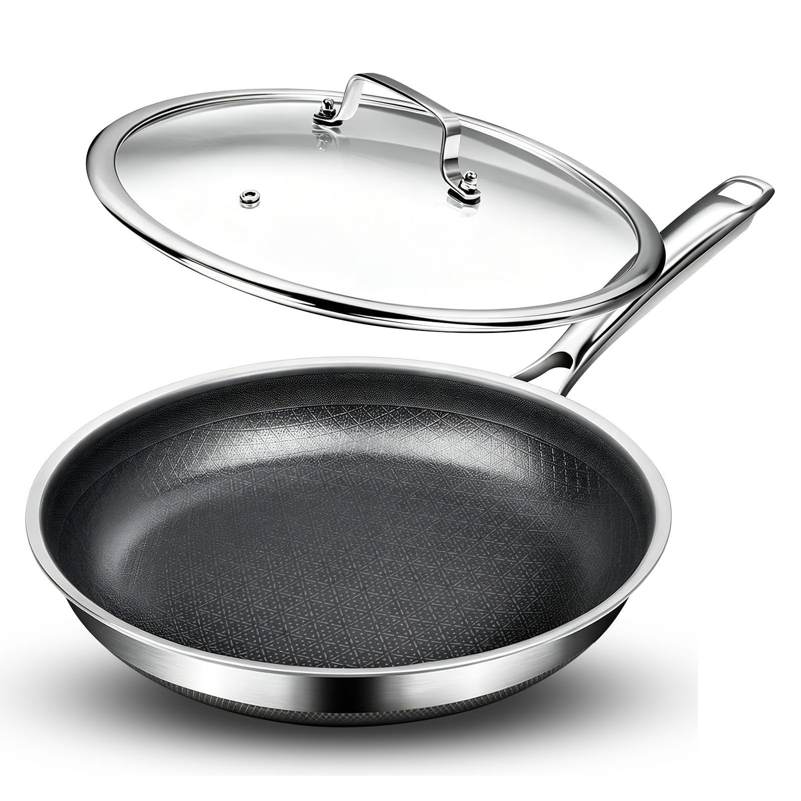 FUDELAI Nonstick Frying Pan 10 Inch Titanium Hybrid Skillet with Lid