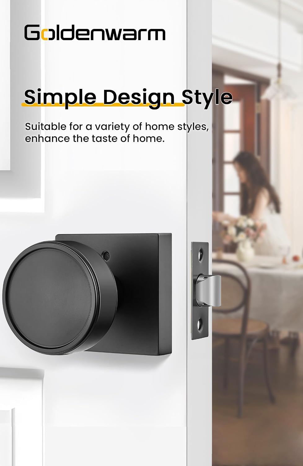Goldenwarm Interior Door Knobs Black, Zinc-Alloy Matte Black Privacy Door Knobs Interior for Bedroom Bathroom, Heavy Duty Square Round Doorknobs - 6 Pack