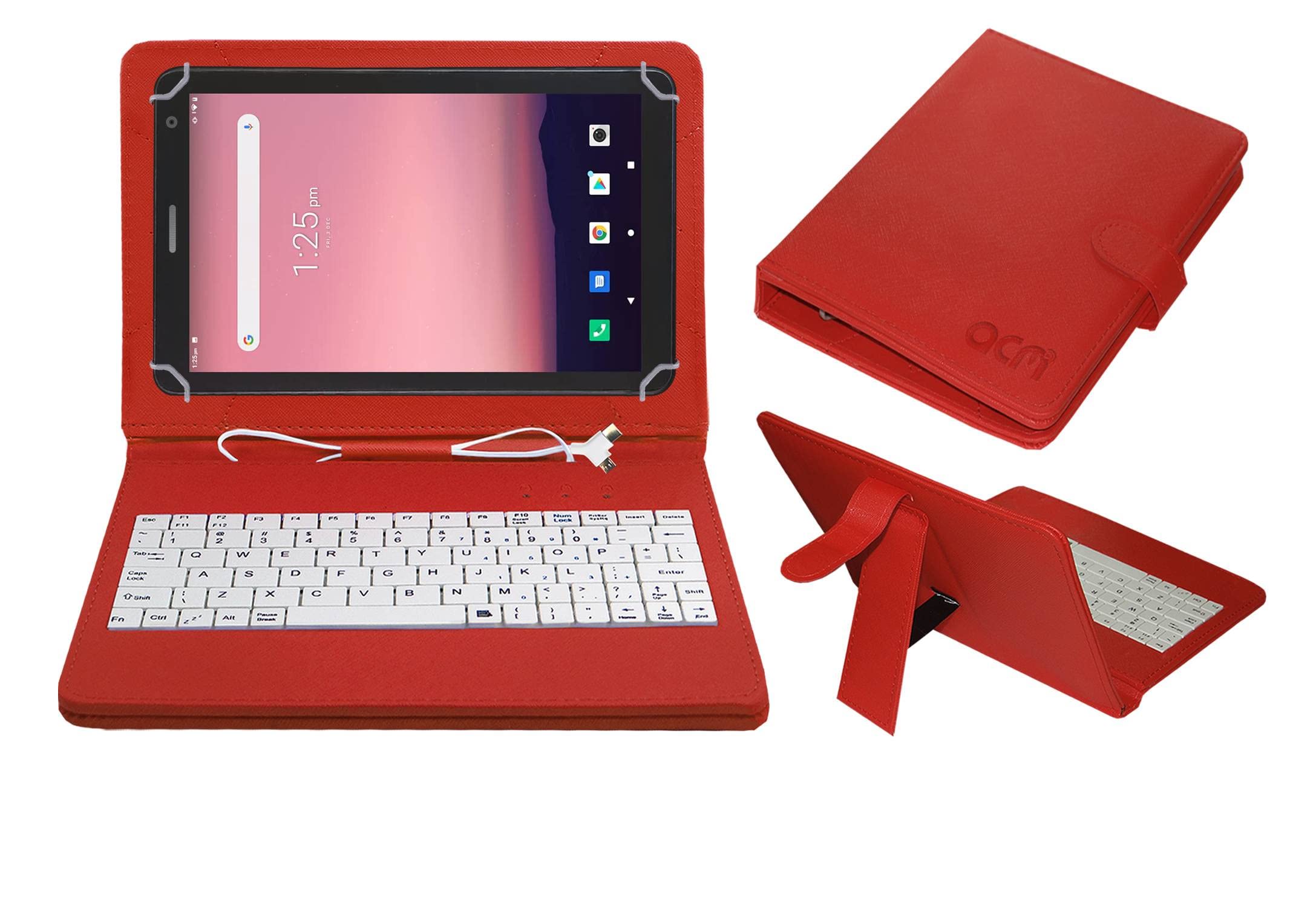 ACMUSB Keyboard Case Compatible with Domo Slate Ss5 Os10 Tablet Cover Stand Study Gaming Direct Plug & Play - Red