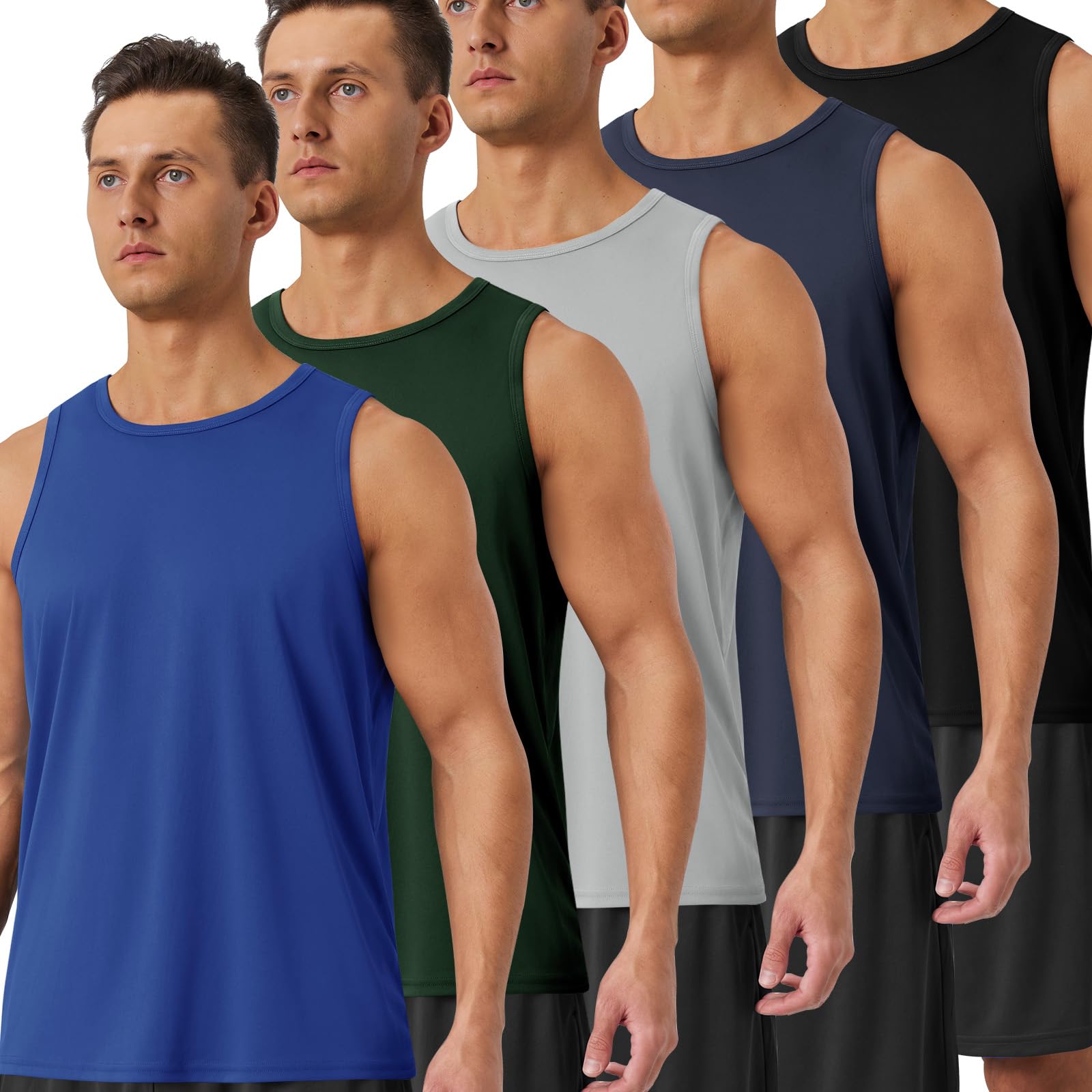 BOOJO 5 Pack Men's Gym Tank Tops - Workout Quick Dry Sleeveless T-Shirts Muscle Shirts for Athletic Bodybuilding Training