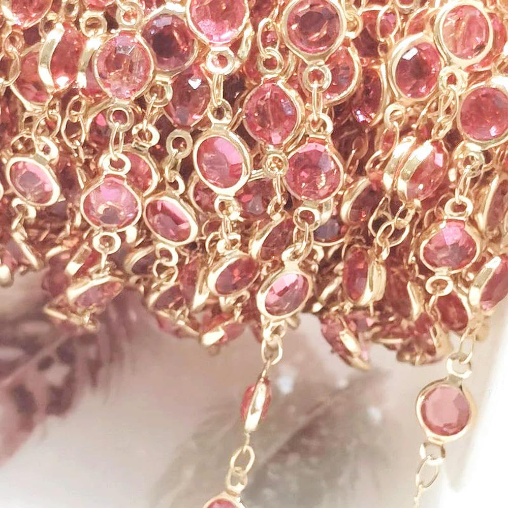 WanMing 1Meter 6mm Colorful Crystal Beads Beaded Chain Glass Bead Necklace Chain Findings for DIY Bracelet Jewelry Making Supplies