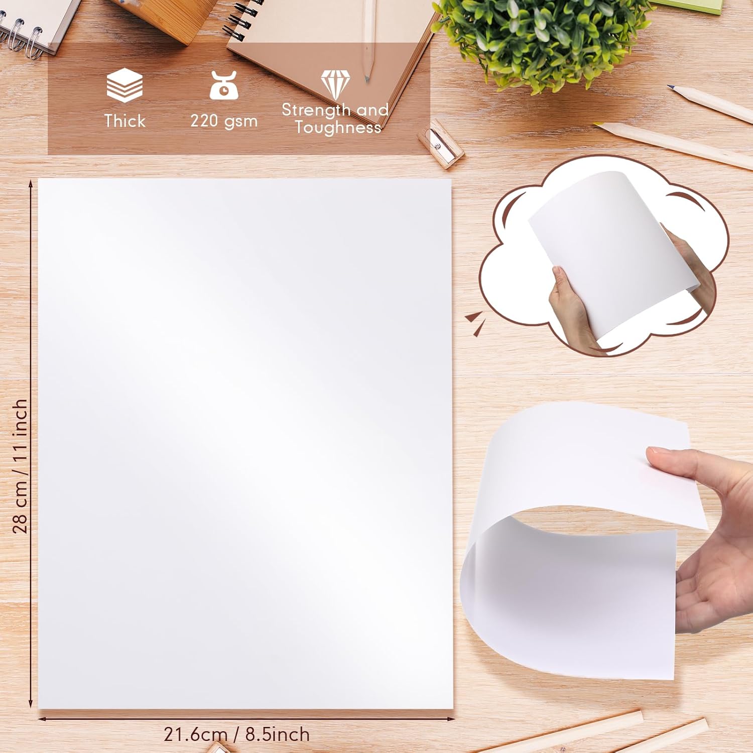 Patelai 150 Pcs Double Sided Semi Gloss Cardstock Paper 8.5 x 11'' Heavyweight White Thick Paper for Laser Printer Printing Semi Gloss Cardstock DIY Printer Paper 80lb Cover Stock Paper