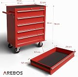 Arebos Workshop trolley 5 compartments | Tool Cabinet on Wheels | with 5 Drawers | Lockable| incl. anti-slip mats | 2 castors with parking brake (red) - 9