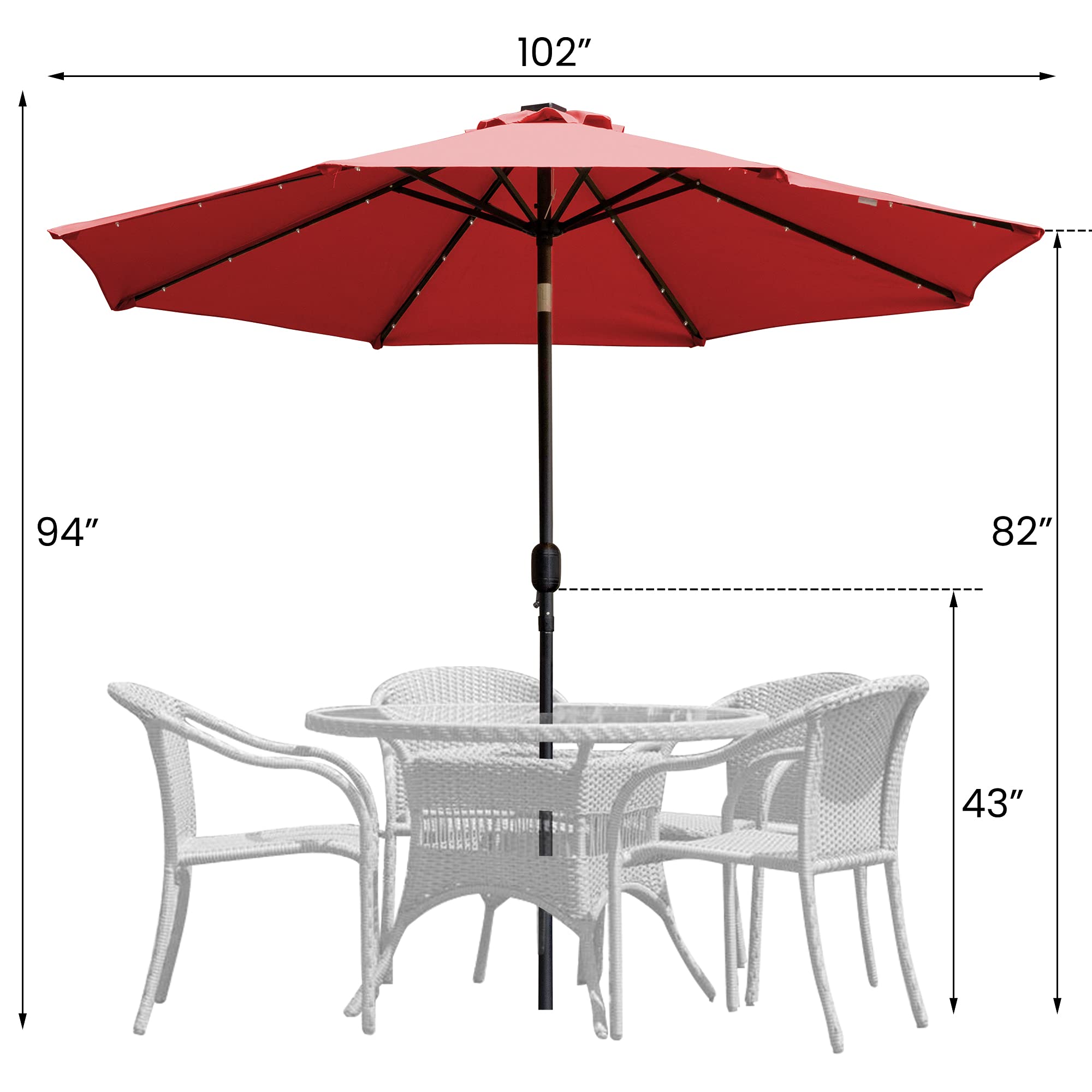 Amazon.com : Sun-Ray 811002 9' Round 8-Rib Solar Lighted Patio Umbrella, 32  LED Lights, Push Button Tilt and Crank, Steel Frame, Scarlet : Patio, Lawn  u0026 Garden