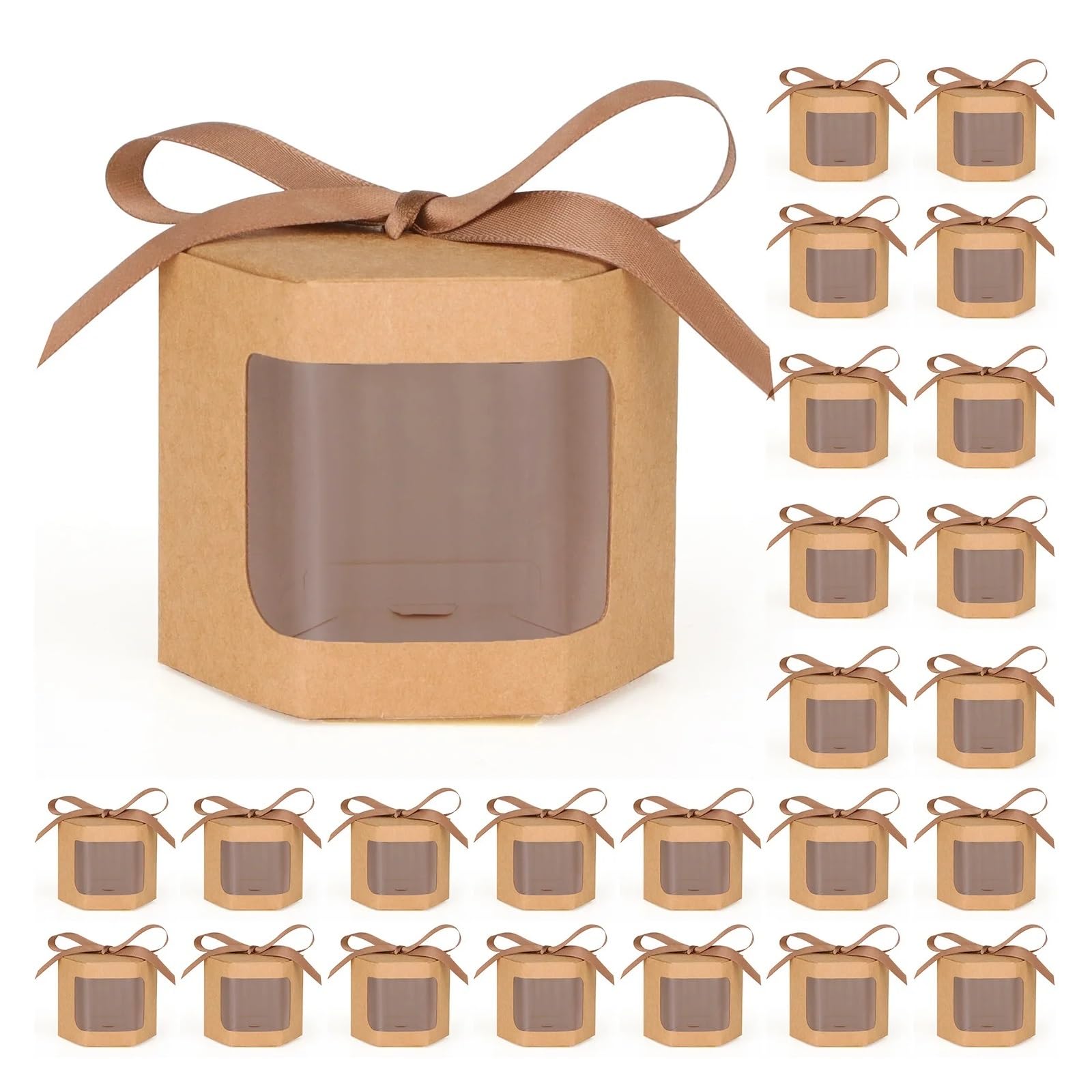 Lot de 30 boîtes à gâteaux hexagonales avec couvercle et fenêtre en PVC transparent