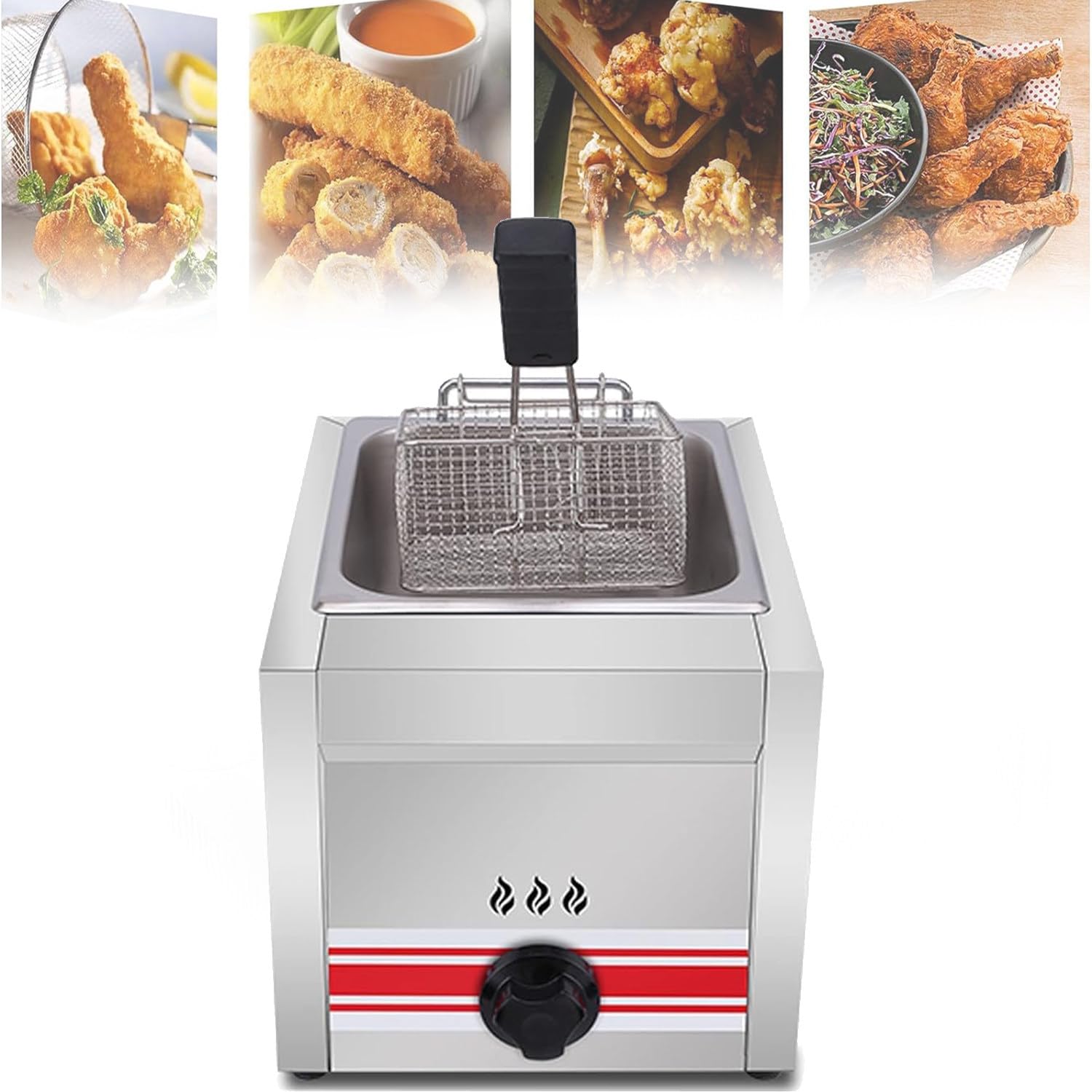 Qiang Freidora a Gas Escritorio Olla Freidora Industrial Profesional Freidora Aceite Multifunción con Tanque De Condimentos Y Cestas para Freír Y Tapas,para Comercial o Uso Doméstico,10L