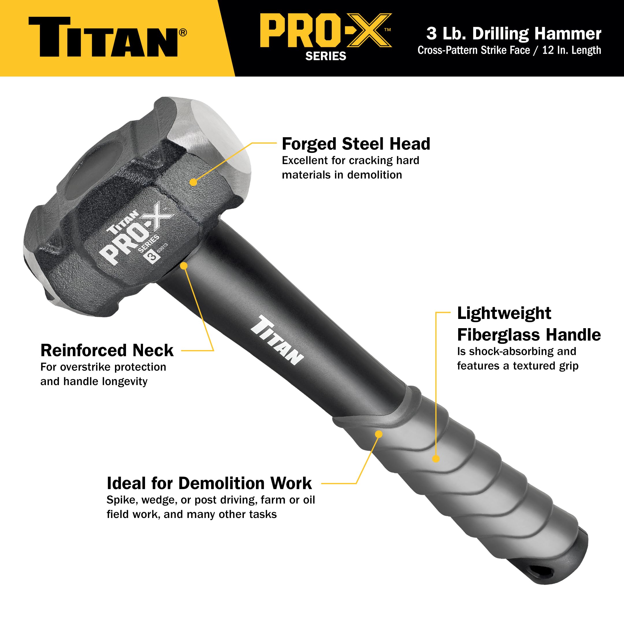 Titan Pro-X 63013 Drilling Hammer - 3lb Power -3
