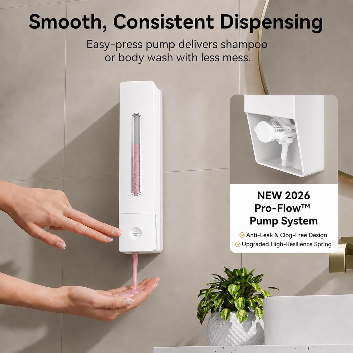 Shampoo and Conditioner Dispenser - Wall-Mounted 3-Chamber Shower Soap Dispenser, No-Drill, 1200ML Capacity, for Bathroom & Hotel image 5