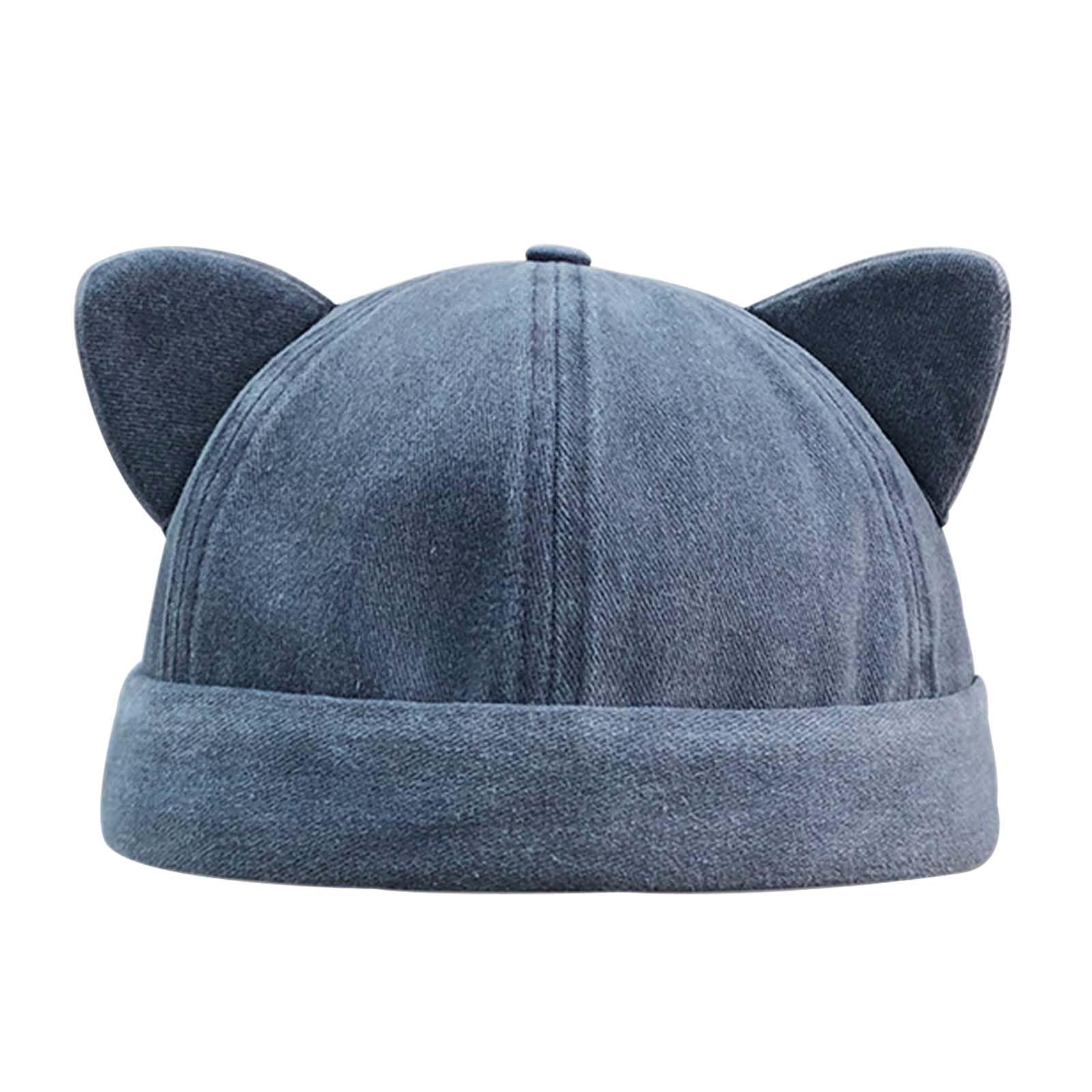 Opreng Cute Beanies Kitten Brimless Hat Docker Cap Skullcap Beanie Rolled Cuff Hat No Brim Hats with Adjustable, Navy Blue, One size