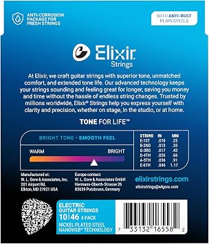 Elixir® Strings Electric Guitar Strings with NANOWEB® Technology, Light (.010-.046) - 4 Pack