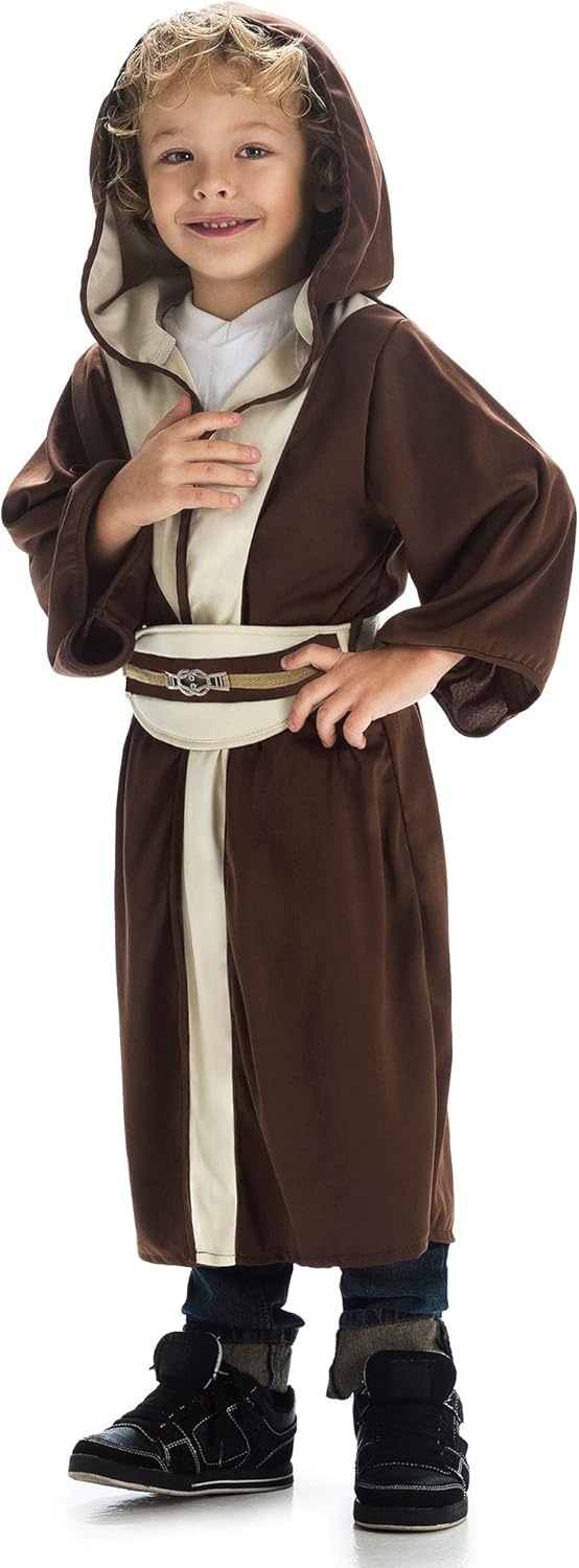 Little Adventures Galactic Warrior Hooded Robe with Belt (Galactic Hero (Brown), X-Large Age 7-9) - Machine Washable Child Pretend Play and Party Dress-Up