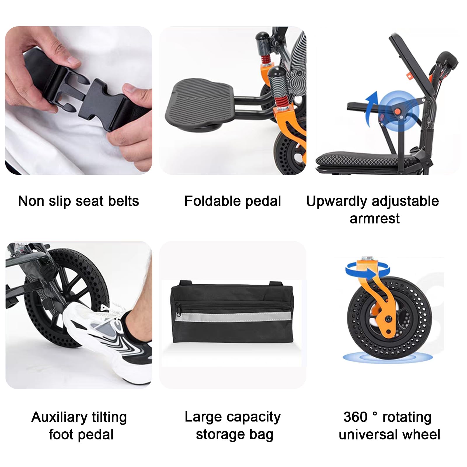 Silla Ruedas Plegable de Acero para Personas Mayores,Sillas de Ruedas Adulto para Exterior,Silla de Ruedas Plegable Ligera de Paseo Ancianos,Freno Manual, Reposapiés(Rear Wheel 20cm/7.87in)