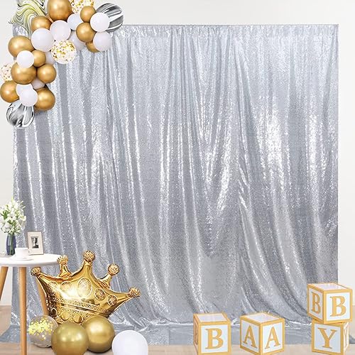 SquarePie Cortina de fondo de lentejuelas no transparente con fondo grueso con purpurina para fiesta, 6 x 6 pies, color negro