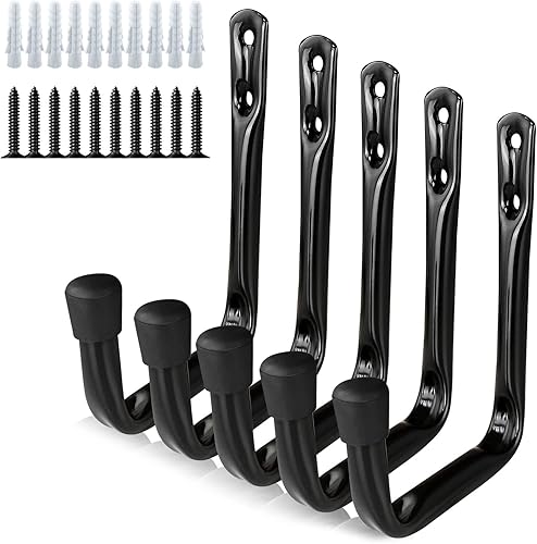 Dreecy Ganchos de utilidad J para colgar ganchos de almacenamiento de garaje resistentes, ganchos de utilidad para pared de garaje, color negro,